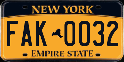 NY license plate FAK0032