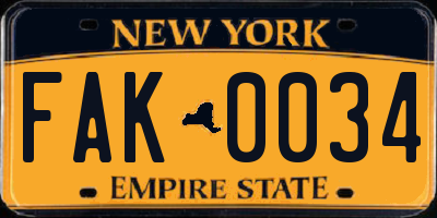 NY license plate FAK0034