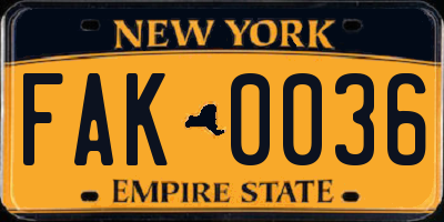 NY license plate FAK0036