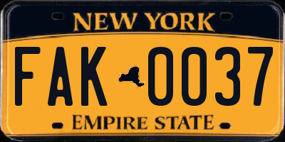 NY license plate FAK0037