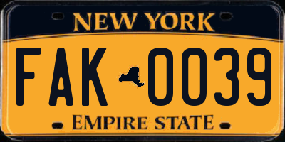 NY license plate FAK0039