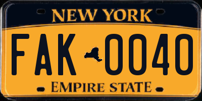 NY license plate FAK0040