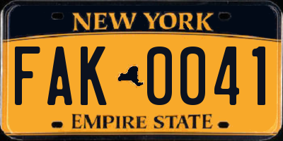 NY license plate FAK0041