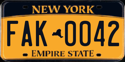 NY license plate FAK0042