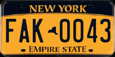 NY license plate FAK0043