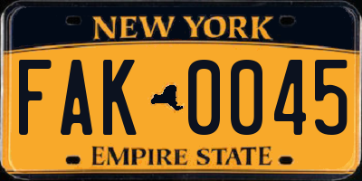 NY license plate FAK0045