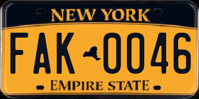 NY license plate FAK0046