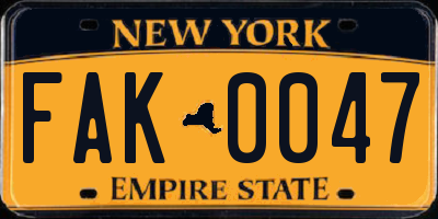 NY license plate FAK0047