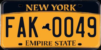 NY license plate FAK0049