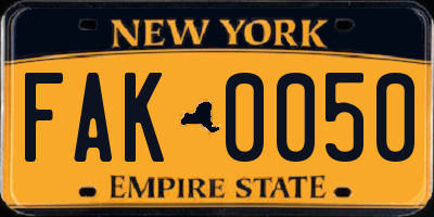 NY license plate FAK0050