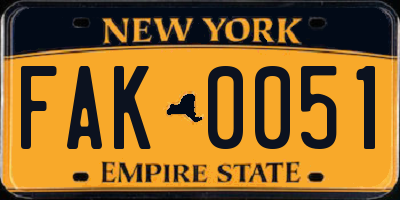 NY license plate FAK0051