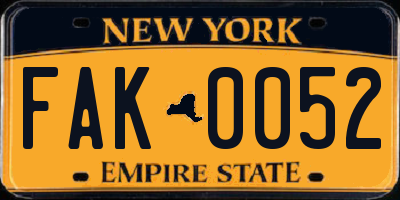 NY license plate FAK0052