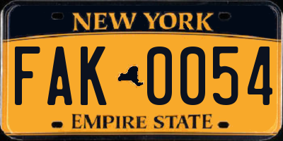 NY license plate FAK0054