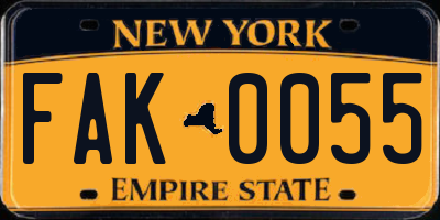 NY license plate FAK0055