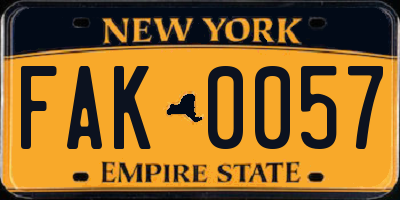 NY license plate FAK0057