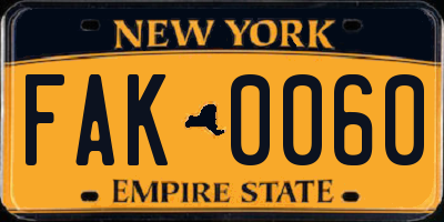 NY license plate FAK0060