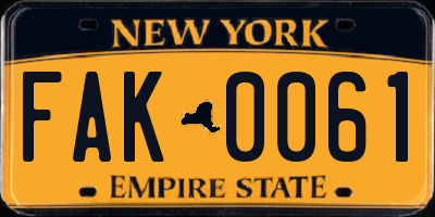 NY license plate FAK0061