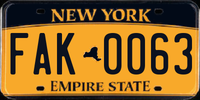 NY license plate FAK0063