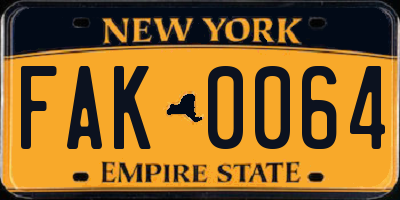 NY license plate FAK0064