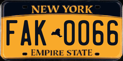 NY license plate FAK0066