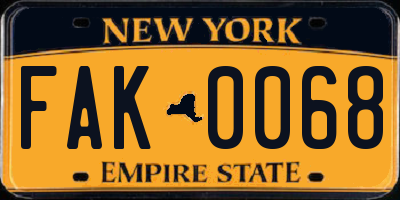 NY license plate FAK0068