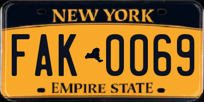 NY license plate FAK0069