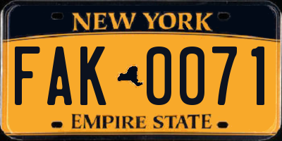 NY license plate FAK0071