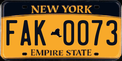 NY license plate FAK0073