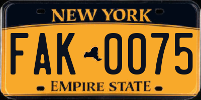 NY license plate FAK0075