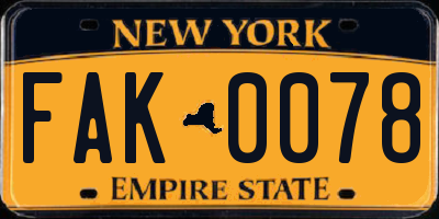 NY license plate FAK0078