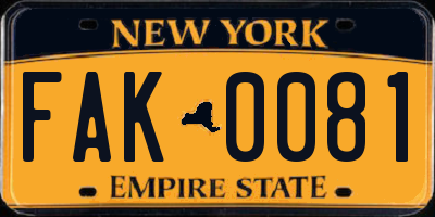 NY license plate FAK0081