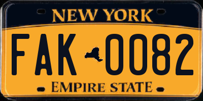 NY license plate FAK0082