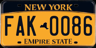 NY license plate FAK0086