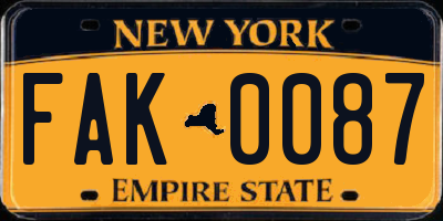 NY license plate FAK0087