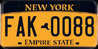 NY license plate FAK0088