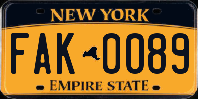 NY license plate FAK0089