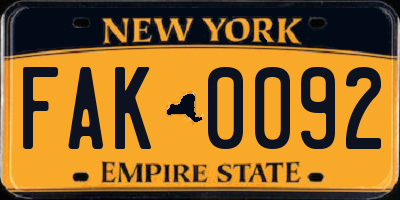 NY license plate FAK0092