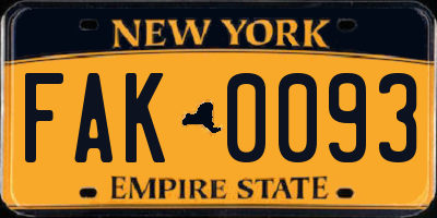 NY license plate FAK0093