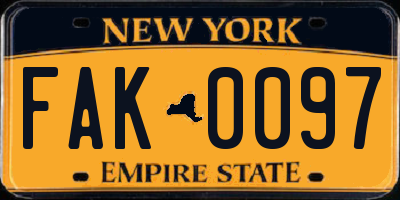 NY license plate FAK0097