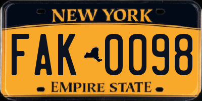 NY license plate FAK0098