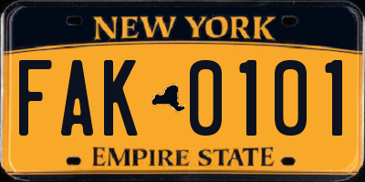 NY license plate FAK0101