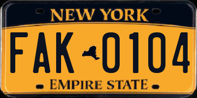 NY license plate FAK0104