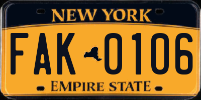 NY license plate FAK0106