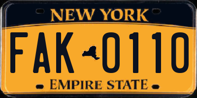 NY license plate FAK0110