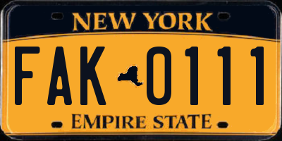 NY license plate FAK0111