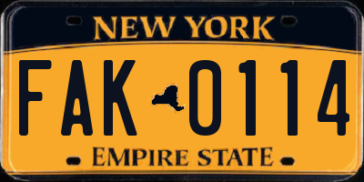 NY license plate FAK0114