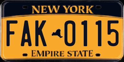 NY license plate FAK0115