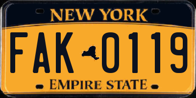 NY license plate FAK0119