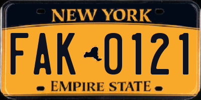 NY license plate FAK0121