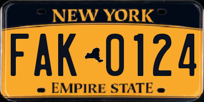 NY license plate FAK0124